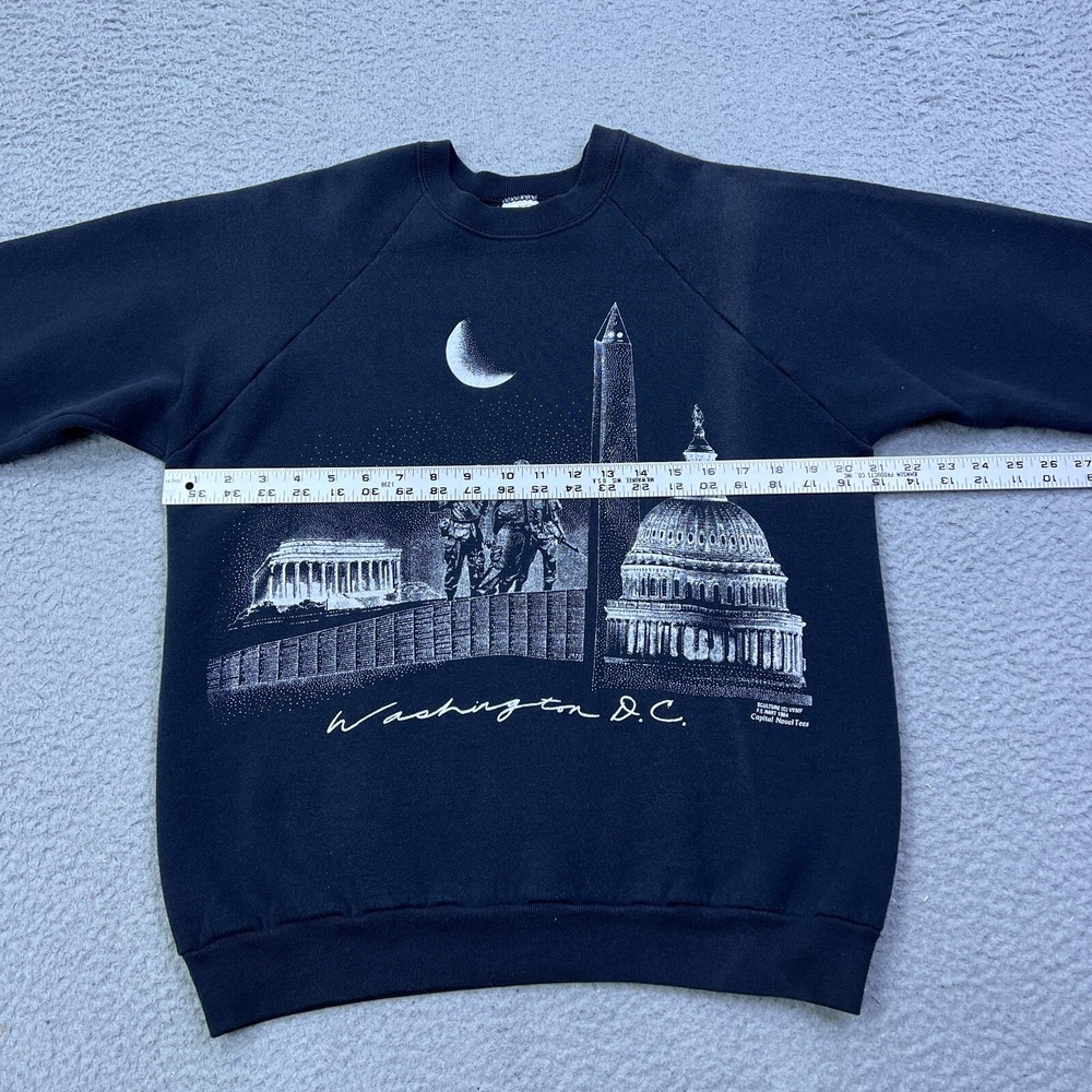 VTG 1992 Washington DC Sweatshirt Mens L Black AOP Monuments USA Made Pullover** - Picture 9 of 14